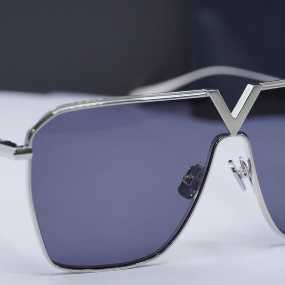 Valentino V-GOLDSHIELD VLS-137A Shield Sunglasses - Silver/Dark Grey AR main image 7